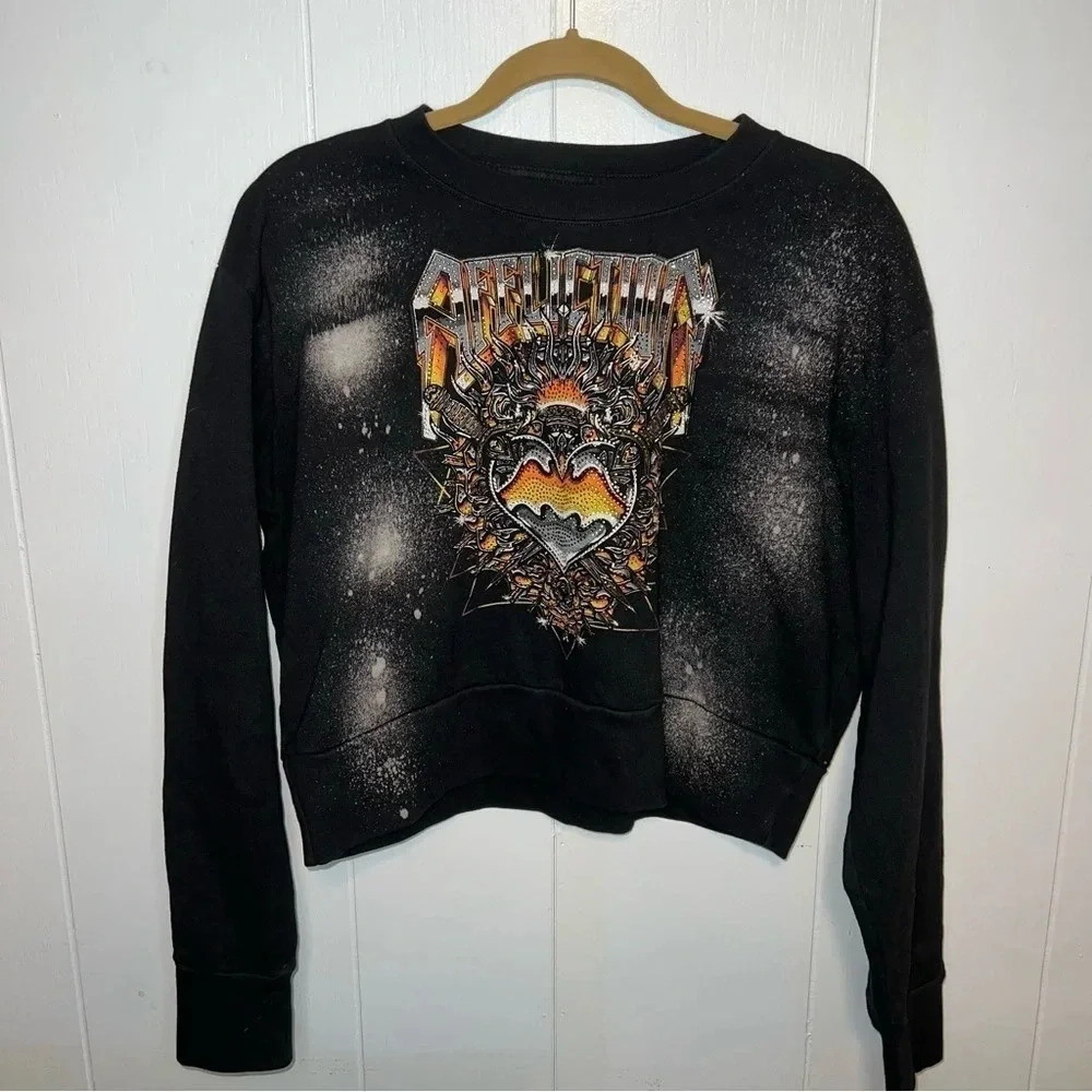 Affliction Chromium Heart Cropped Pullover Sweatshirt with Open Back Size M